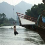 Waterslide and rope swing